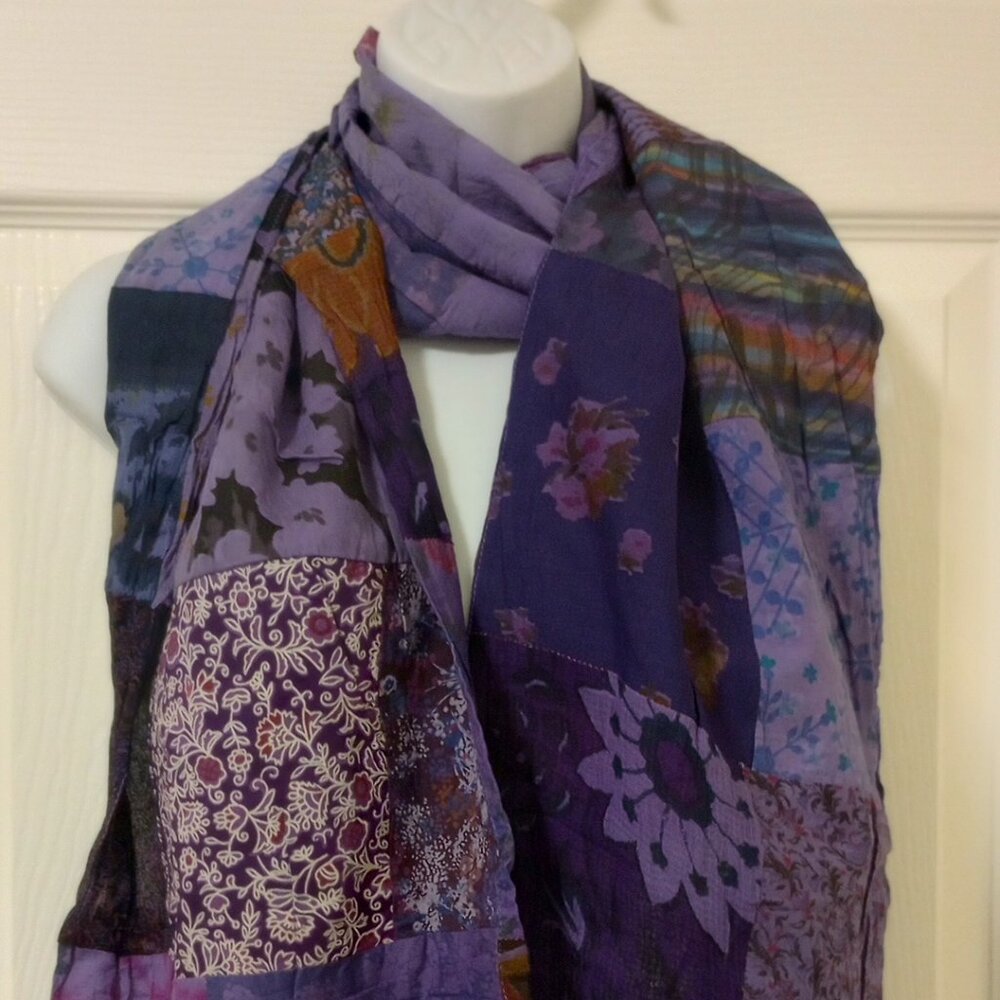 Purple Patchwork Reversible Scarf Stole - image 1
